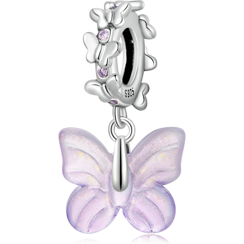 Royal Fashion strieborný prívesok Sklenený motýľ 54676385