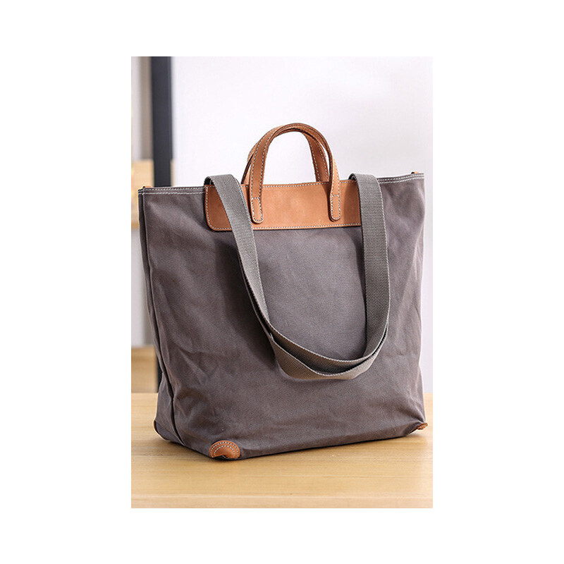 Glara Plátený retro shopper s koženými detailmi do ruky aj cez rameno 36989051