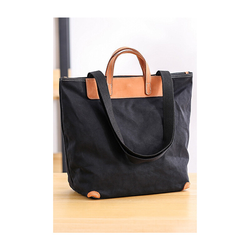 Glara Plátený retro shopper s koženými detailmi do ruky aj cez rameno 36989052