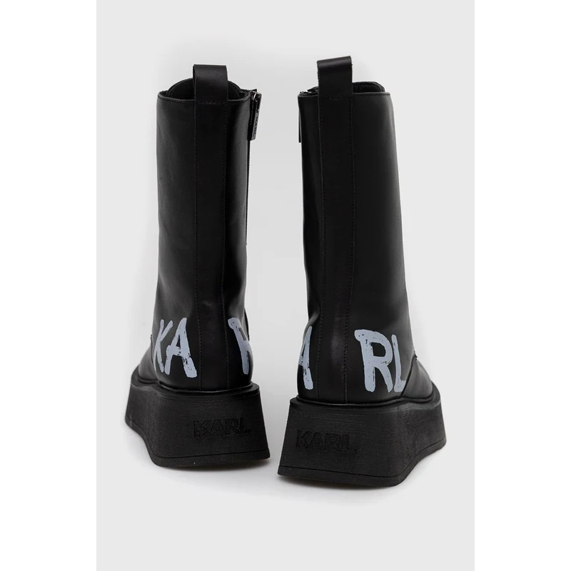 Kožené členkové topánky Karl Lagerfeld ZEPHYR dámske, čierna farba, na  platforme, KL42475