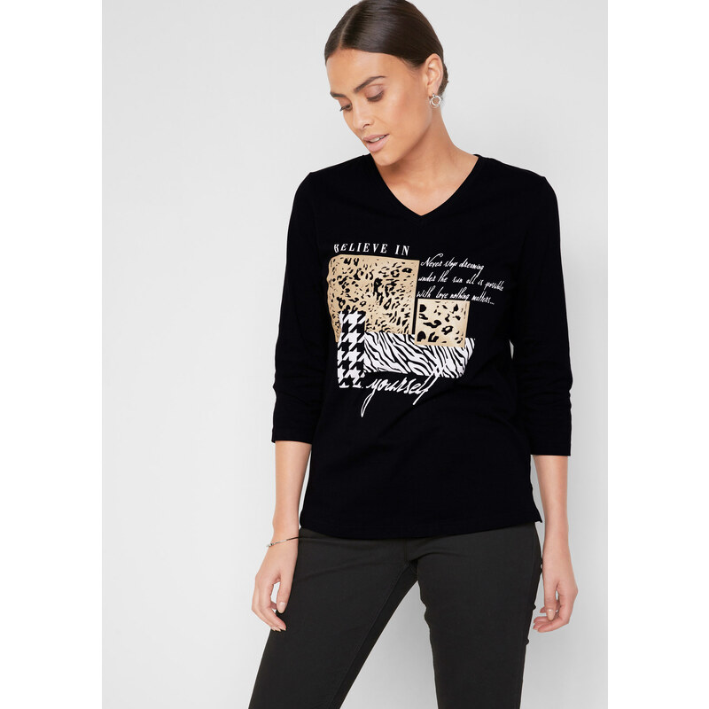 bonprix Tričko s 3/4 rukávom, farba čierna 44792669