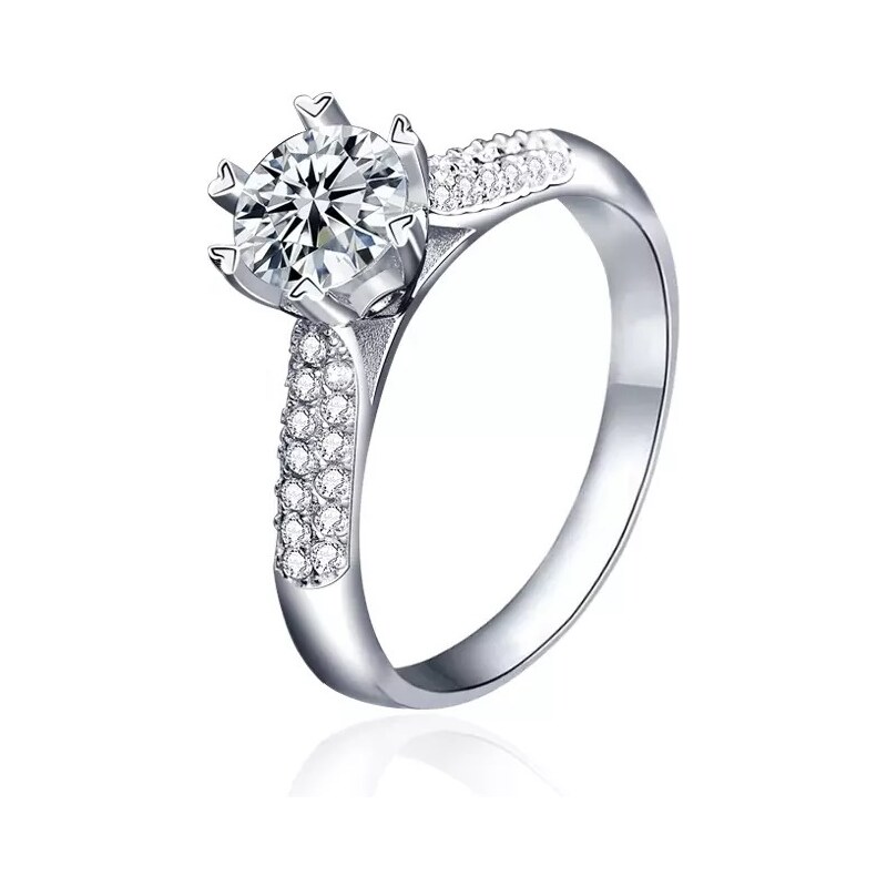 Royal Fashion strieborný rhodiovaný prsteň s drahokamom moissanitom 41336938