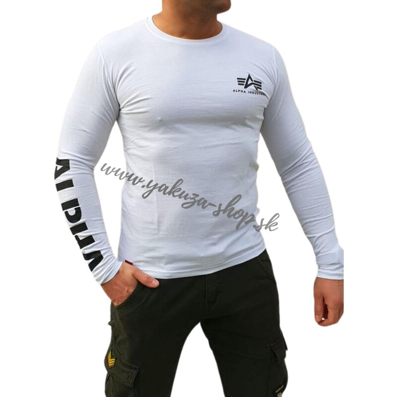 Heavy LS Print Alpha pánske Industries s white dlhým Sleeve rukávom tričko