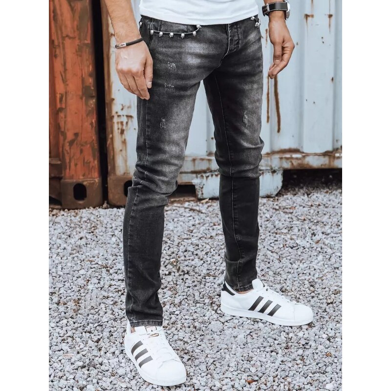 Buďchlap Čierne bavlnené trendy rifle s lebkami 34837245