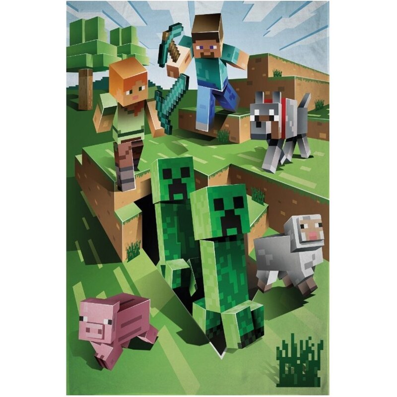 Halantex Fleecová deka Minecraft - motív Farma - Polar Fleece - 100 x 150 cm