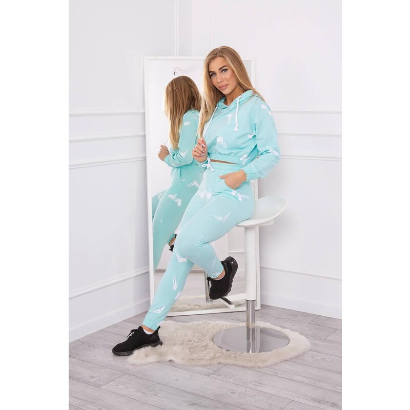 MladaModa Tepláková súprava s potlačou pištolí model 9244 mentolová 23211219