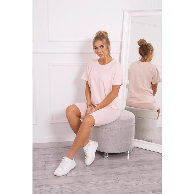MladaModa Súprava top + krátke legíny model 9099 pudrovo ružová 18140697
