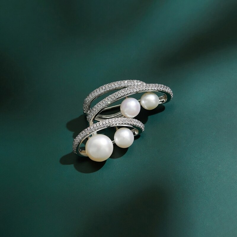 Éternelle Luxusní perlová brož s čirými zirkony