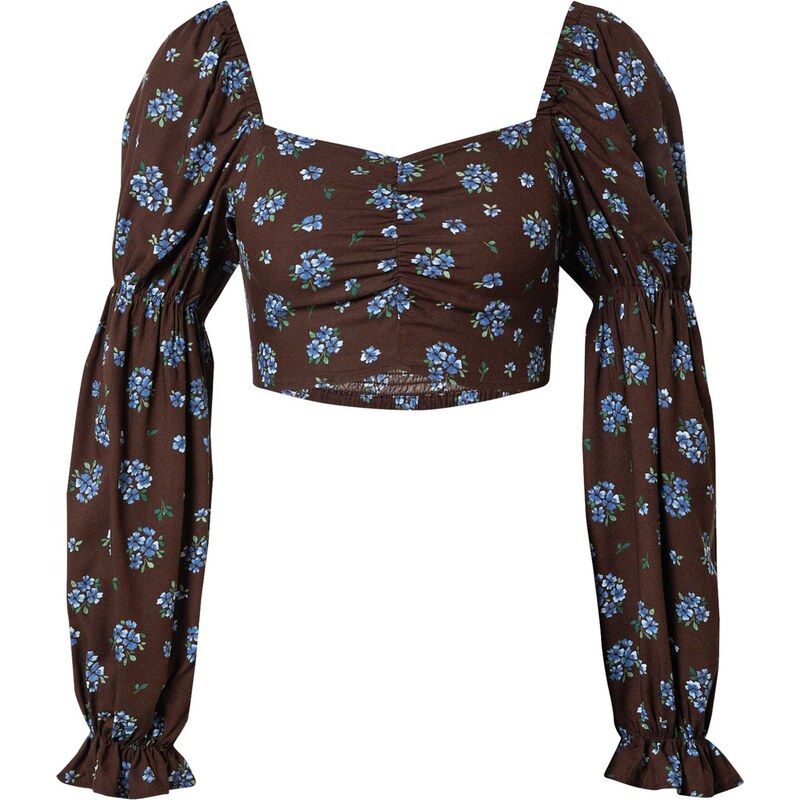 Monki Blúzka svetlomodrá / tmavohnedá / zelená 54235013