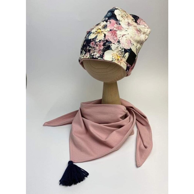 ZuMa Style Detská čiapka a šatka - dievčenský ružový set - 5-6 roky