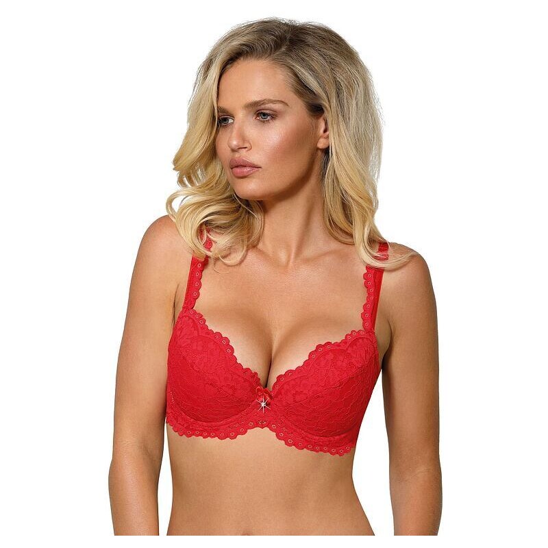 Roza Čipkovaná Push-Up podprsenka Nevia červená 35502034