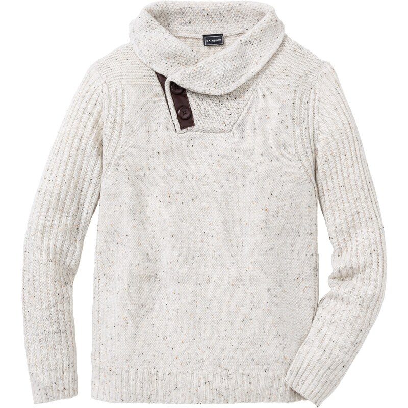 bonprix Pulóver so šálovým golierom, farba béžová 44789305