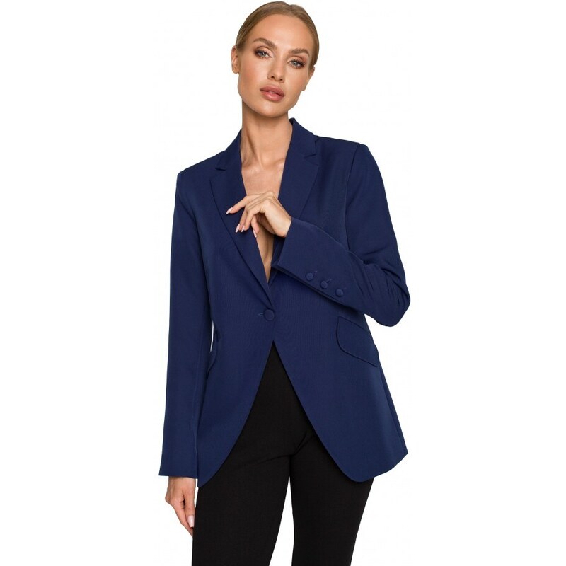 Moe M701 Sako s jedným gombíkom a asymetrickými vreckami - tmavo modré 36411885