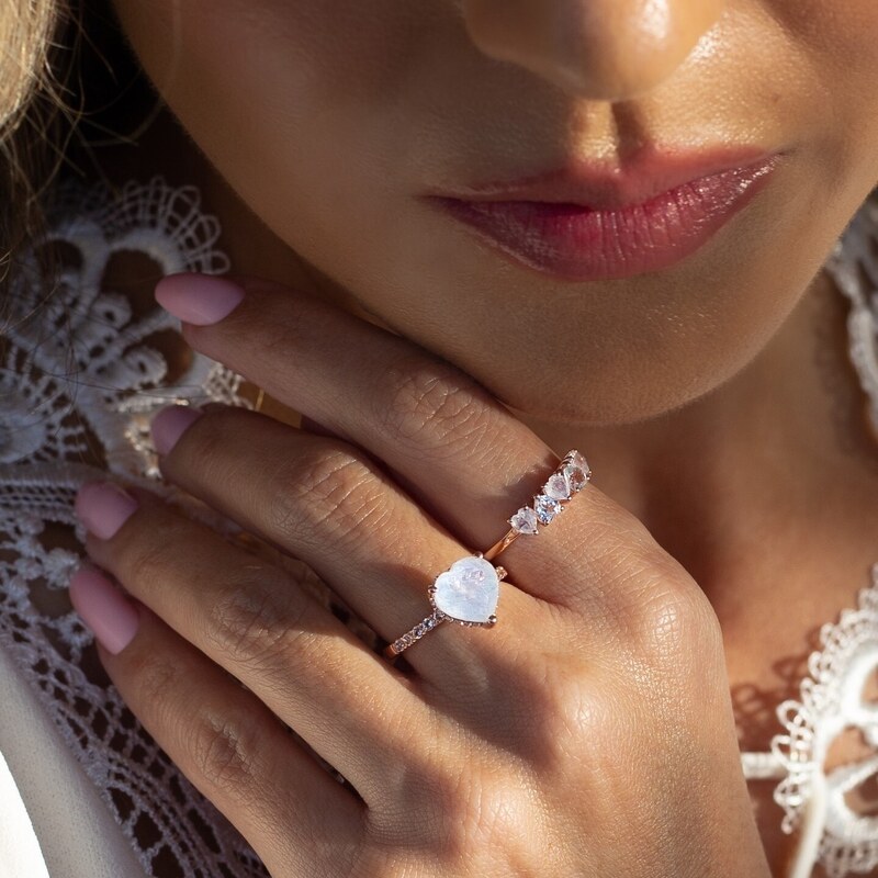 Royal Exklusive Royal Fashion prsteň Láska 14k ružové zlato Vermeil s drahokamami Moonstony a drahokamami topazy GU-DR20559R-ROSEGOLD-MOONSTONE-TOPAZ