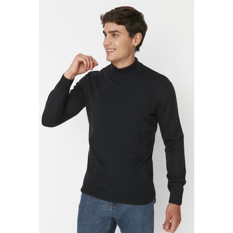 Trendyol Navy Blue Men's Slim Fit Half Turtleneck Basic Knitwear Sweater