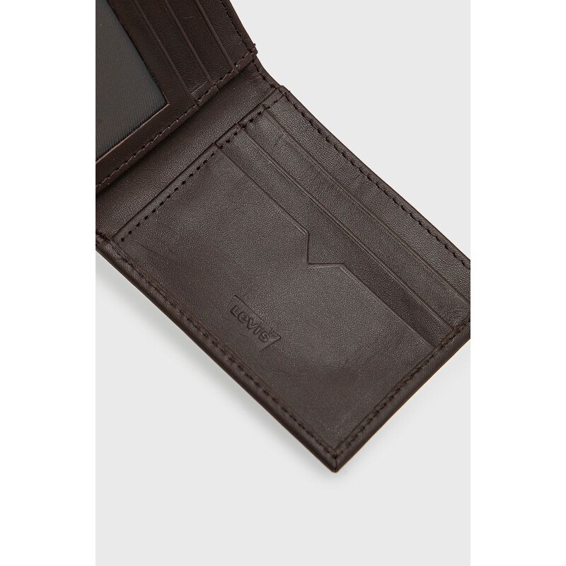 Kožená peňaženka Levi's hnedá farba