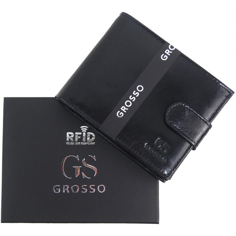 GROSSO Kožená lesklá pánska peňaženka čierna RFID so zápinkou v 35094904