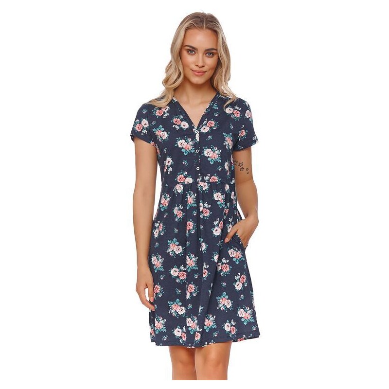 DN Nightwear Dojčiaca nočná košeľa Diana tmavo modrá s ružami 35111376