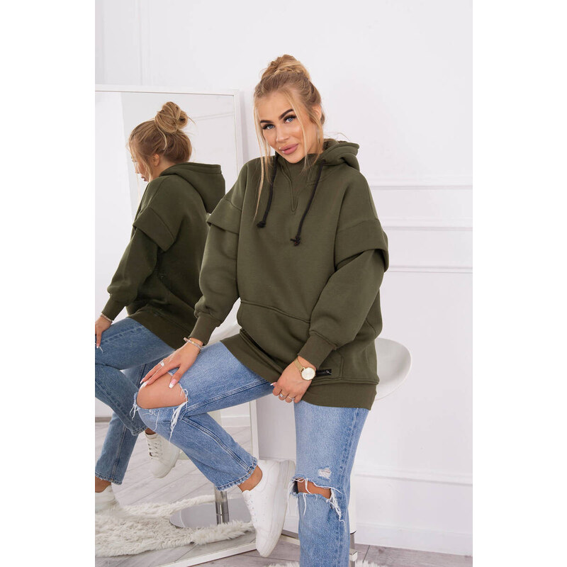 K-Fashion Zateplená blúzka s polovičným rolákom khaki farby 44560648