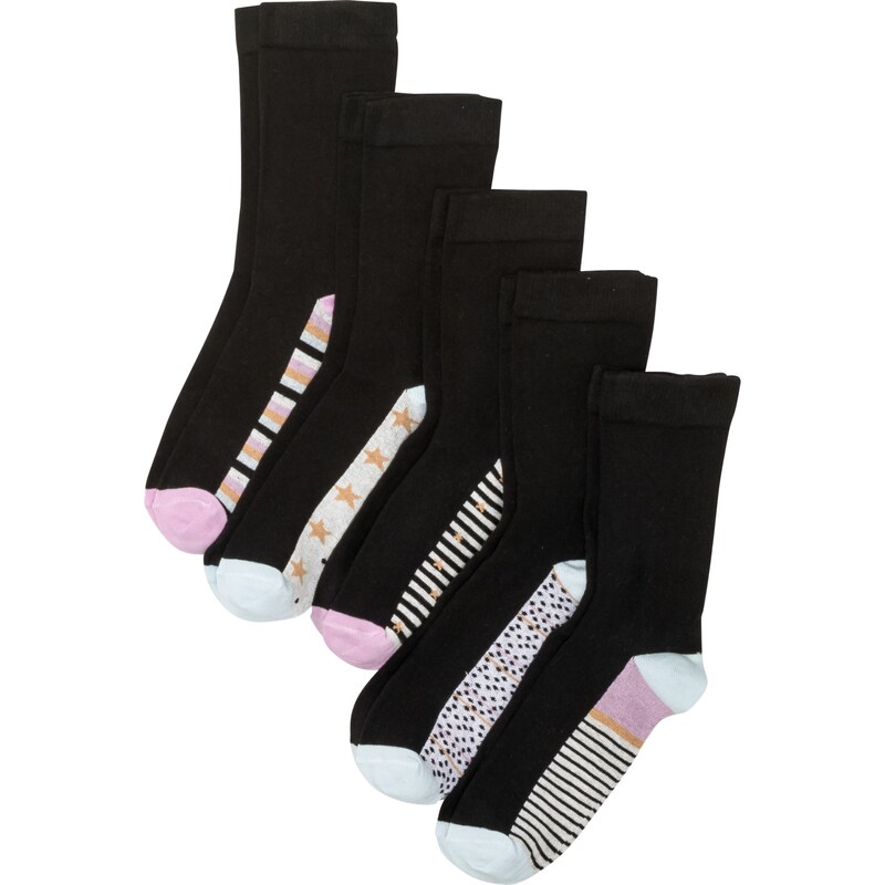 bonprix Ponožky s patentom (5 ks) s bio bavlnou, farba čierna 47208052