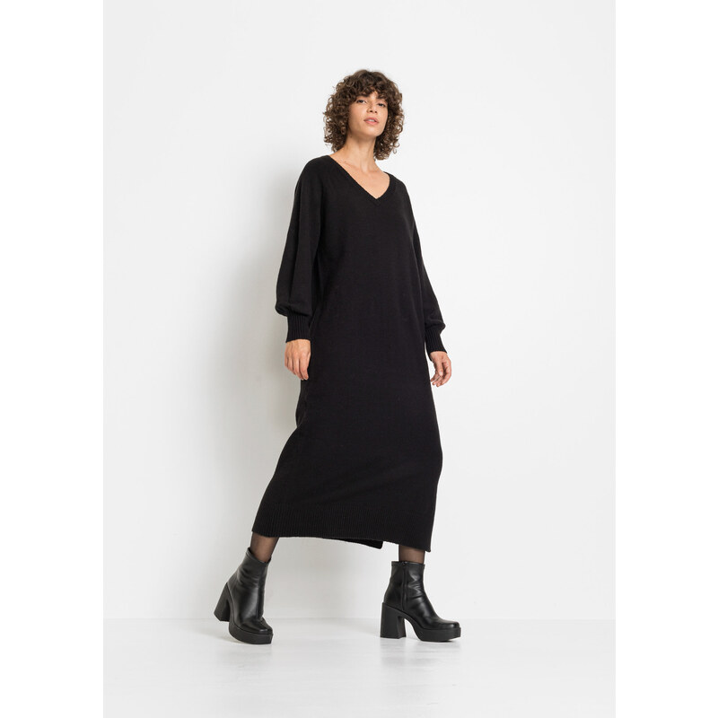 bonprix Pletené šaty, oversize, midi dĺžka, farba čierna 45170095
