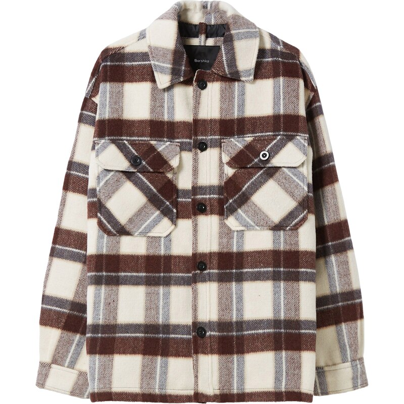Bershka Prechodná bunda tmavohnedá / bordová / biela 35147213