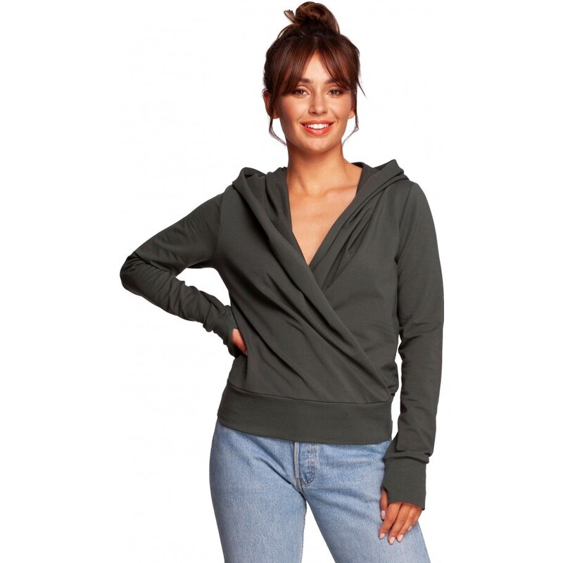 BeWear B246 Zavinovací sveter s kapucňou - vojensky zelený 35551193