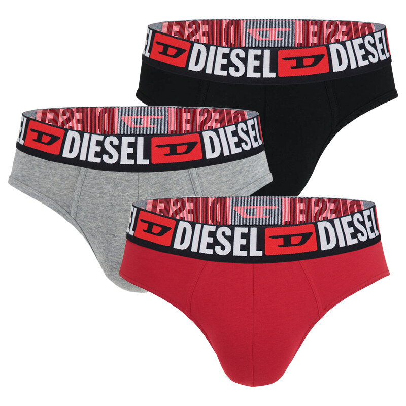 DIESEL - slipy 3PACK cotton stretch black, red, gray 64589215