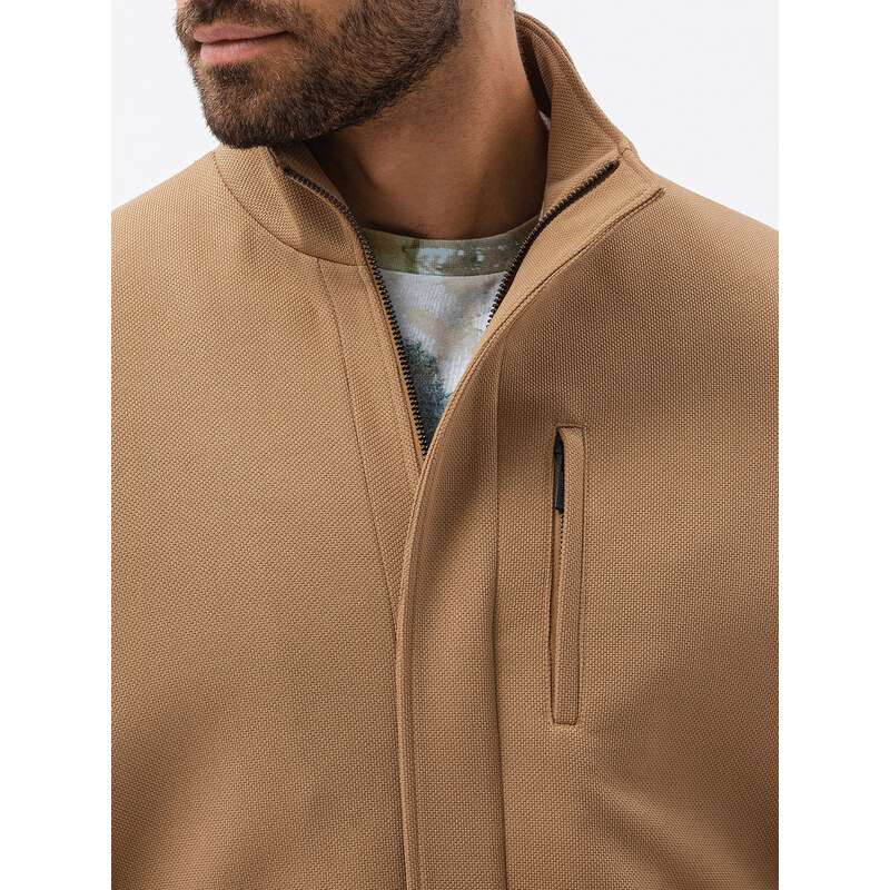 Ombre Clothing Pánsky kabát so stojačikom a prešívanou podšívkou - ťavia V4 OM-COWC-0103