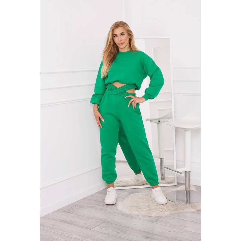 MladaModa Zateplená crop-topová tepláková súprava 69416 zelená 35230918