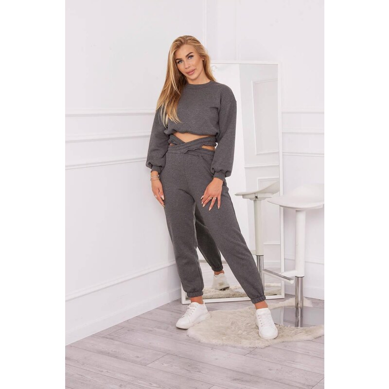 MladaModa Zateplená crop-topová tepláková súprava 69416 grafitová 35230916