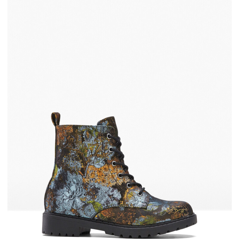bonprix Čižmy na šnurovanie, kvetovaný vzor, farba zelená 45518258