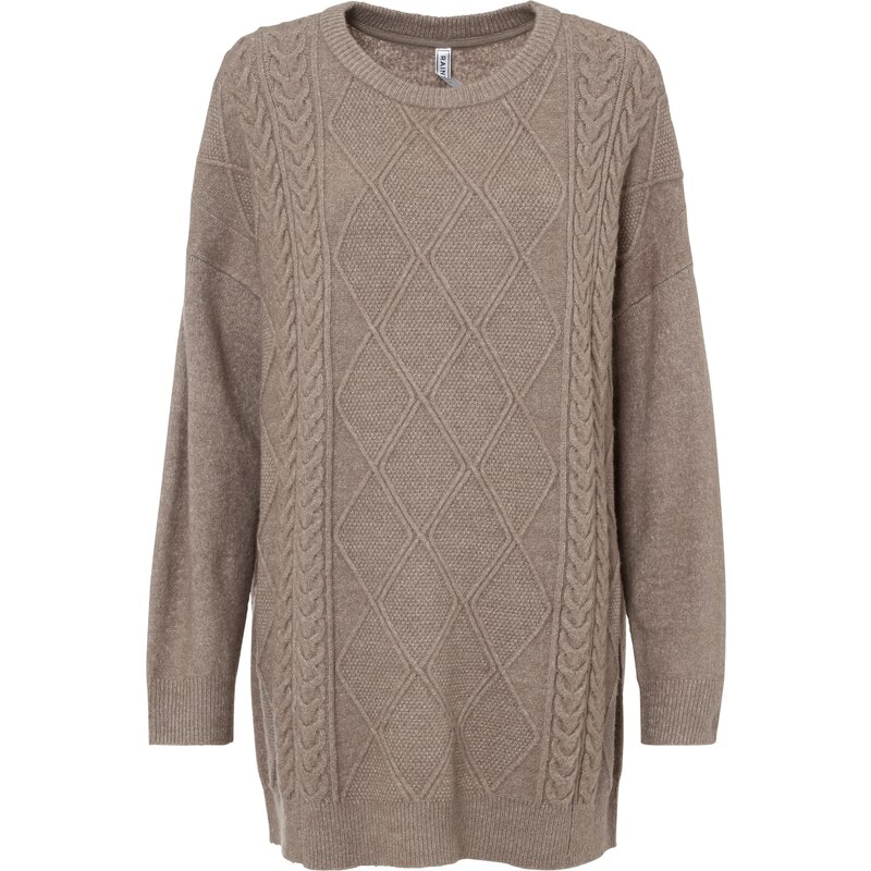 bonprix Pulóver, oversize s osmičkovým vzorom, farba hnedá 44792979