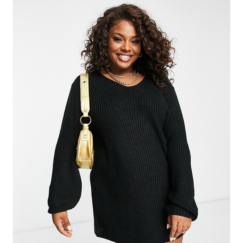 Threadbare Curve Threadbare Plus Rhiannon knitted mini dress in black