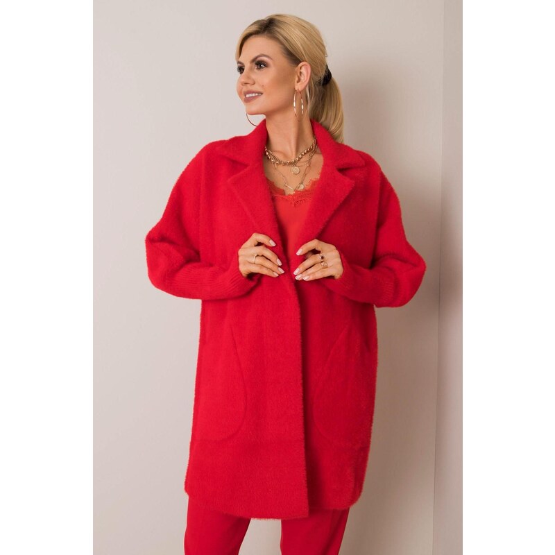 MladaModa Alpaka kabát Nora s netopierími rukávmi červený 35318778