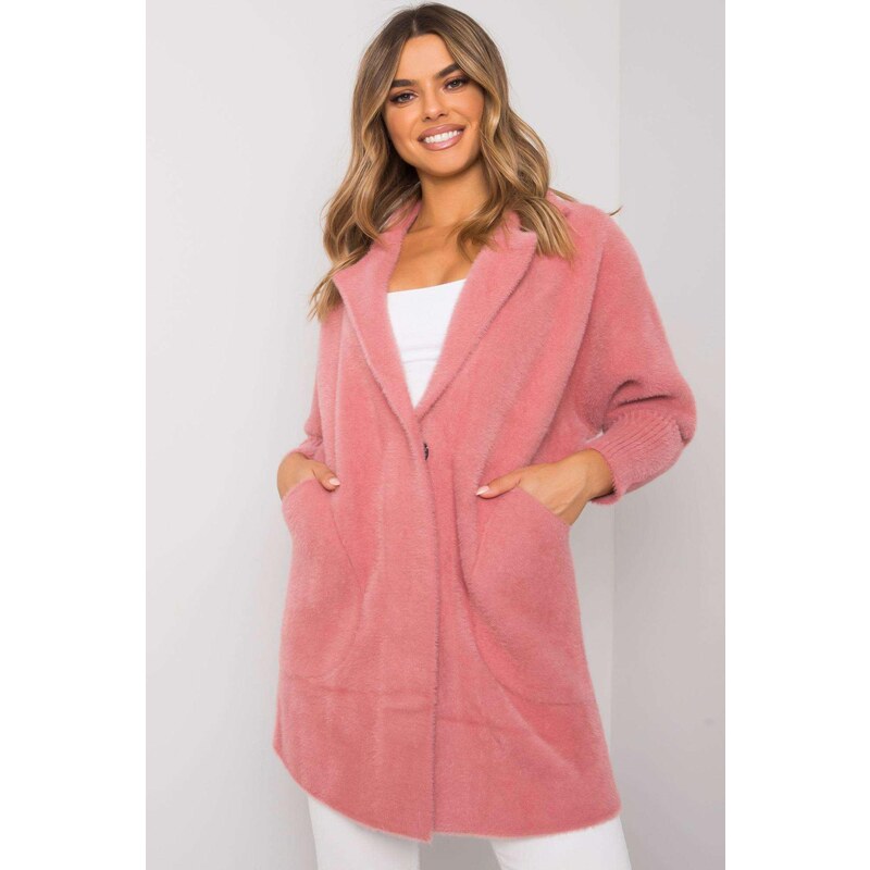 MladaModa Alpaka kabát Nora s netopierími rukávmi ružový 65258682