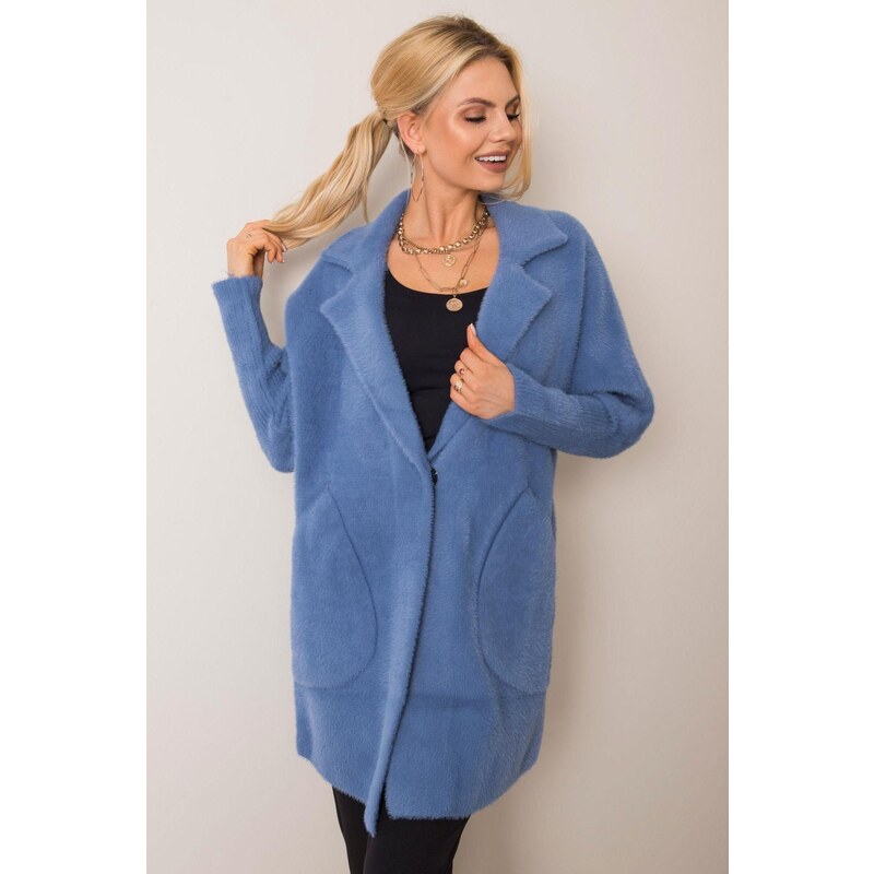 MladaModa Alpaka kabát Nora s netopierími rukávmi farba džínsová 67925787