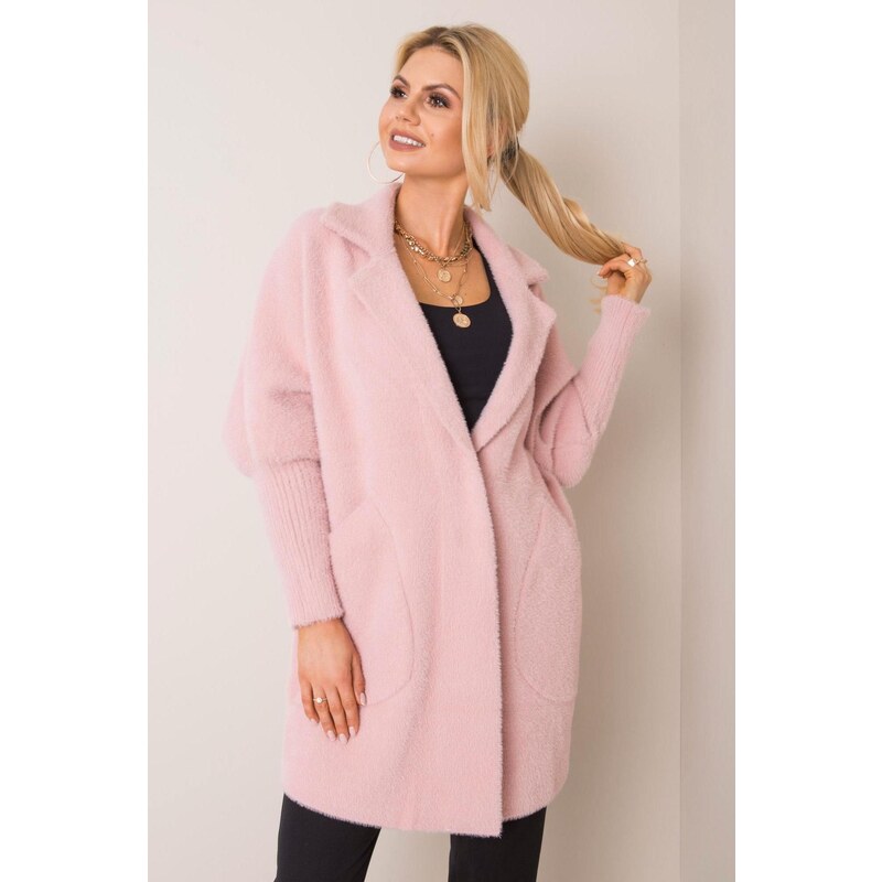 MladaModa Alpaka kabát Nora s netopierími rukávmi pudrovo ružový 35318775