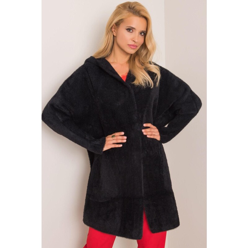 MladaModa Alpaka kabát Carolyn s netopierími rukávmi a kapucňou čierny 35318758