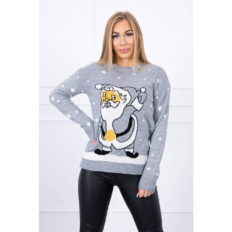 MladaModa Vianočný sveter s Mikulášom model 2021-20 šedý 58163783
