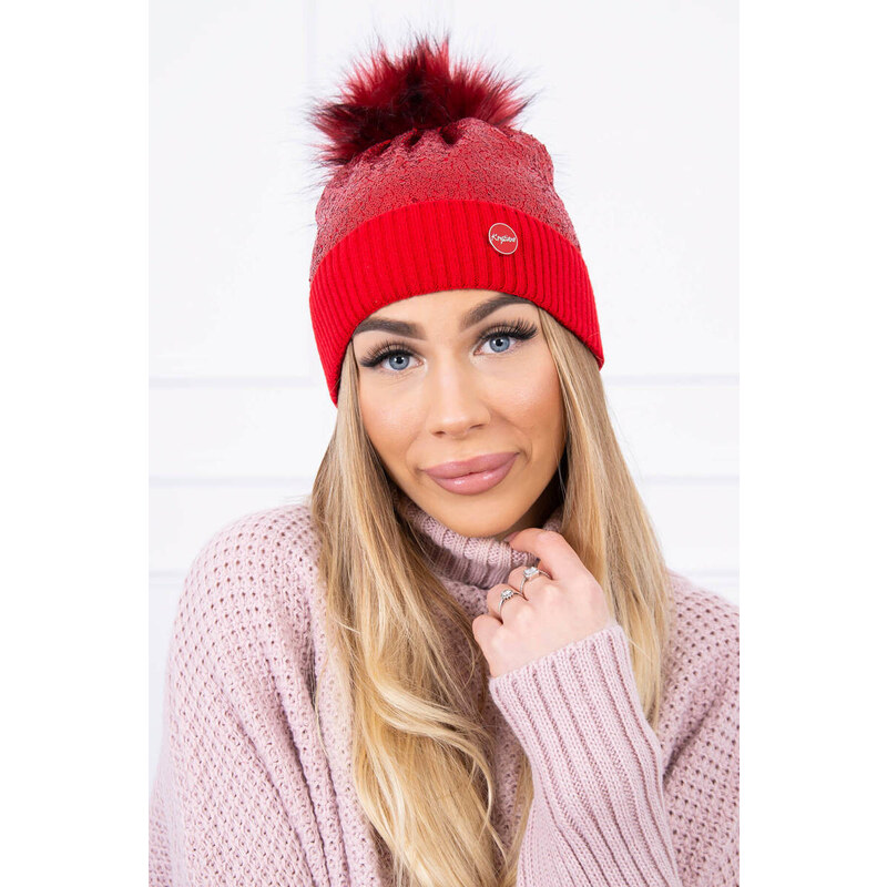 MladaModa Dámska čiapka s flitrami a kožušinkovým brmbolcom K198 27123208