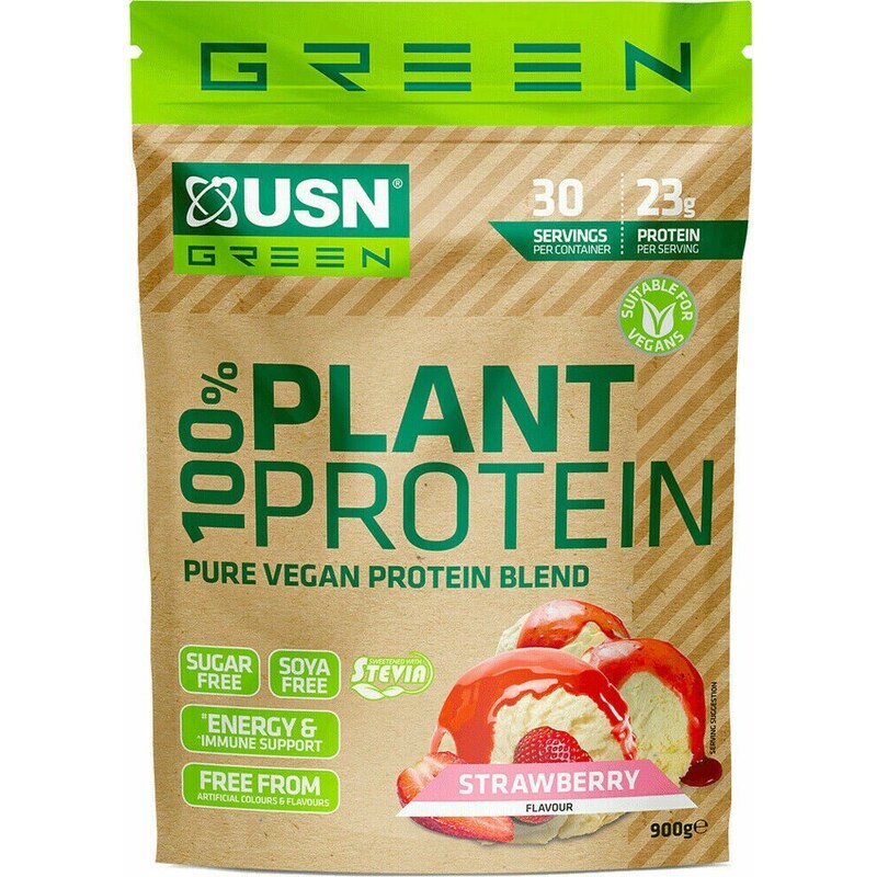 Proteínové prášky USN 100% Plant Protein jahoda 900g pp002