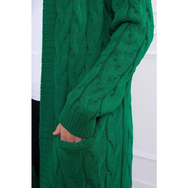 MladaModa Kardigánový sveter s kapucňou a vreckami model 2019-24 zelený