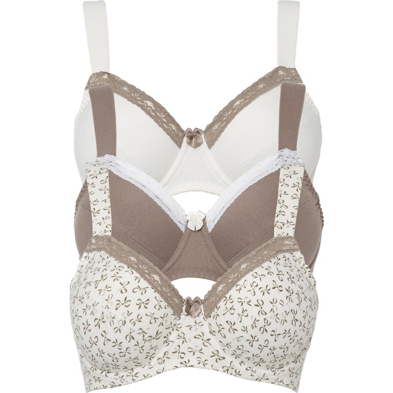 bonprix Podprsenka s kosticami, s bavlnou (3 ks), farba hnedá 44741434