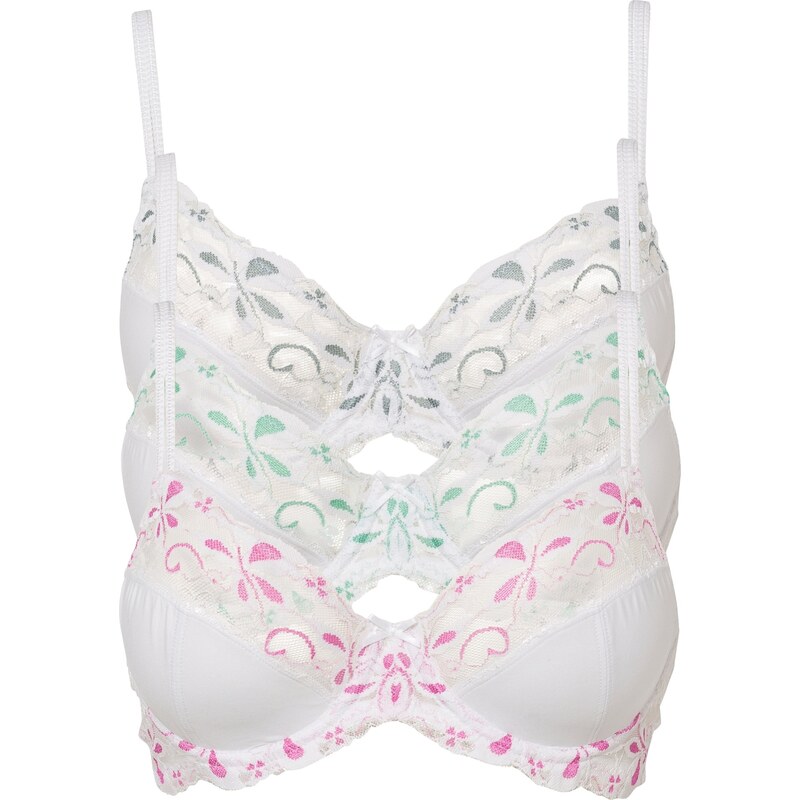 bonprix Podprsenka s kosticami s jemnou čipkou (3 ks), farba biela 44731958