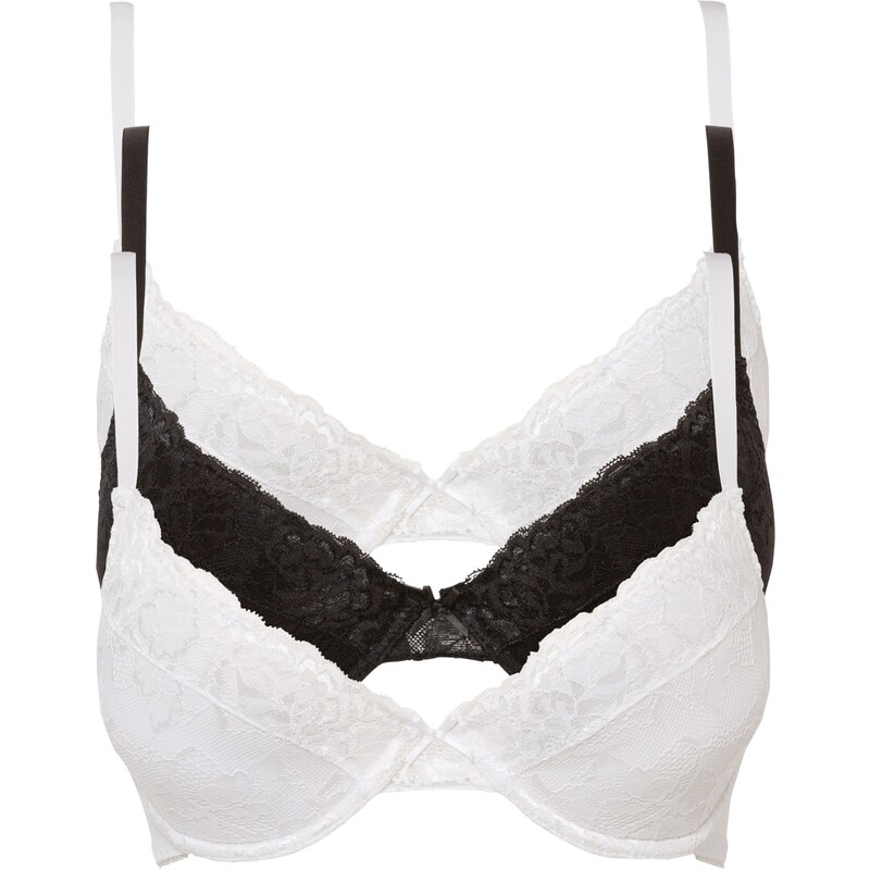 bonprix Push-up podprsenka s jemnou čipkou (3 ks), farba čierna 44731957