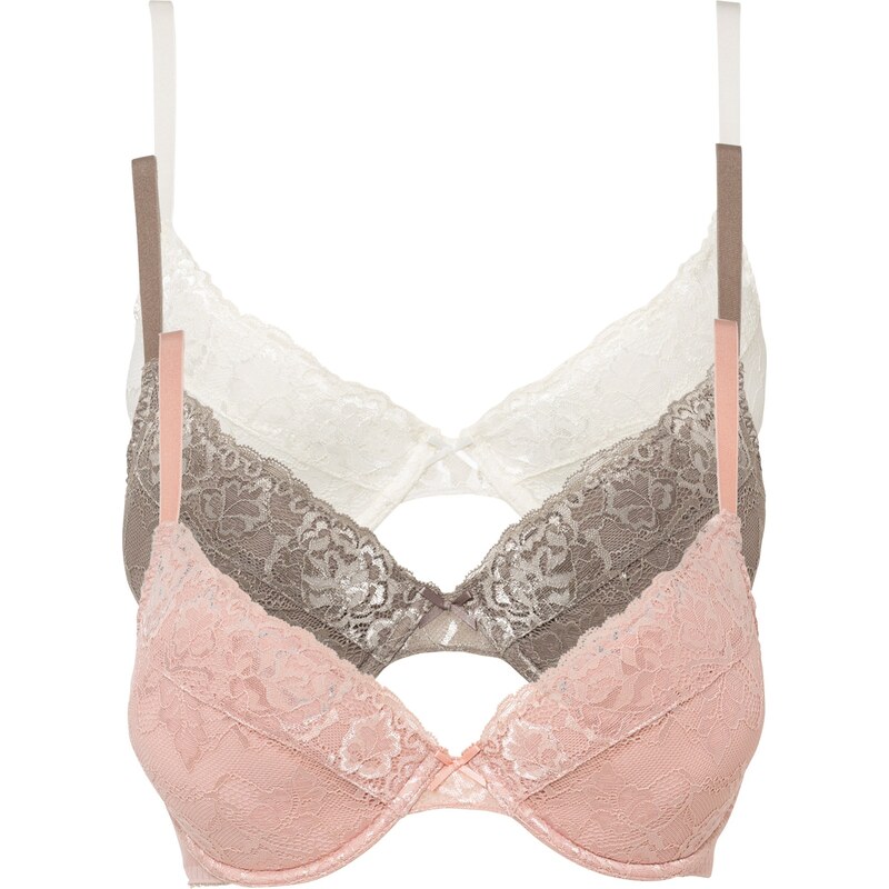 bonprix Push-up podprsenka s jemnou čipkou (3 ks), farba biela 44742186