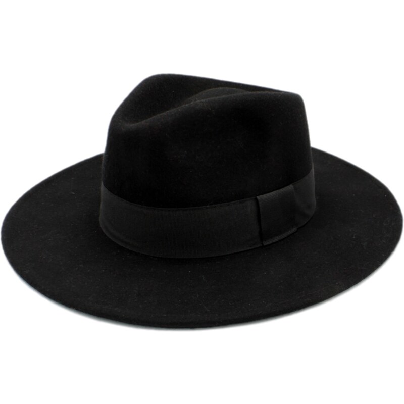 Fiebig - Headwear since 1903 Dámsky klobúk Fedora vlnený od Fiebig so širšou krempou - čierny s čiernou stuhou