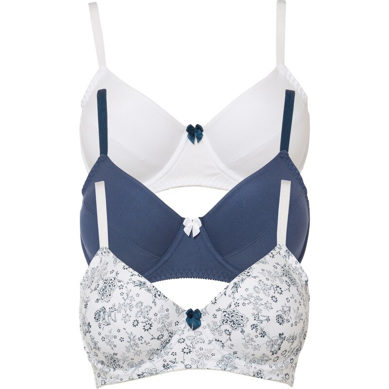 bonprix Podprsenka s kosticami (3 ks), s bavlnou, farba modrá 44741171