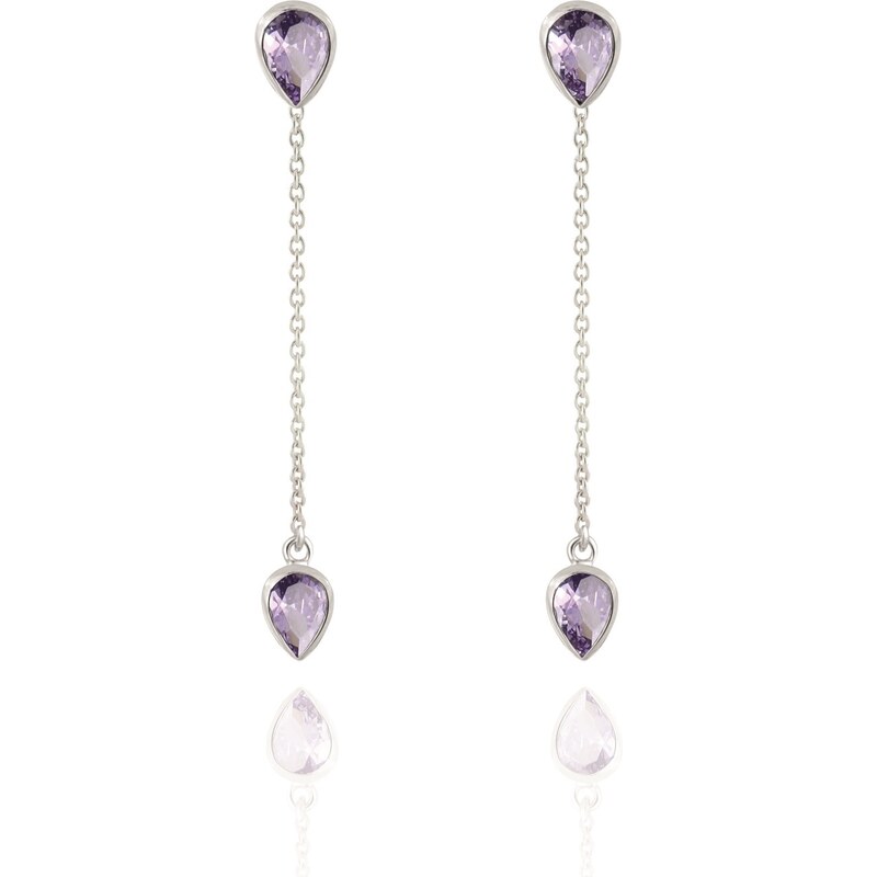 Beneto Exclusive Pôvabné dlhé strieborné náušnice s ametystmi 66591340